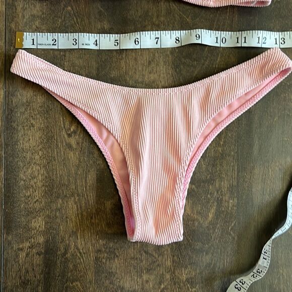 Fox Swim ribbed front knot leg hipster bikini bottom in dolly pink Sz- XS - Picture 8 of 9